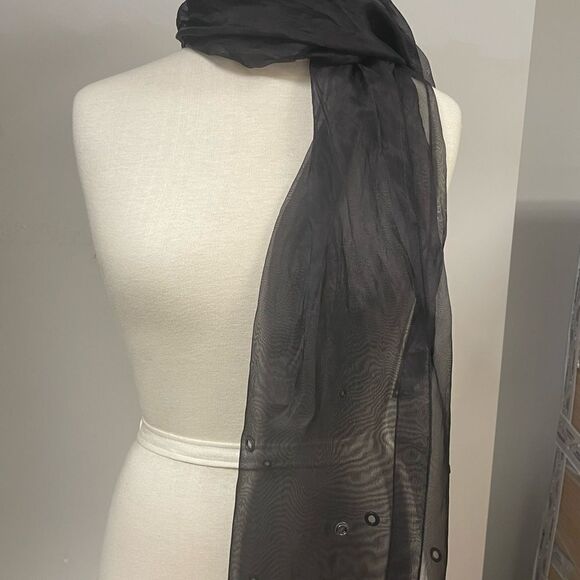 Damaged/Store Return Prada Brown Embellished Chiffon Scarf - Picture 5 of 8